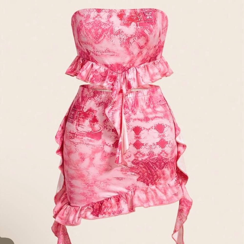 Pink Strapless Ruffle Summer Set